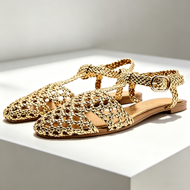 Golden Mesh Woven Flat Sandals – Mesh Strap Metal Bewertung und Preis