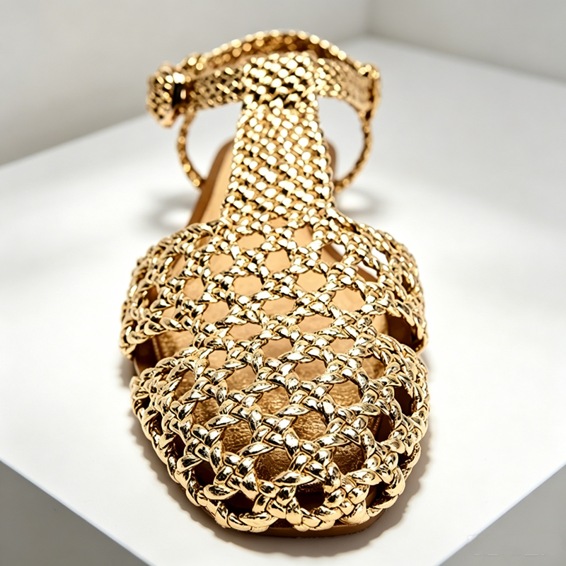 Golden Mesh Woven Flat Sandals – Mesh Strap Metal Bewertung und Preis